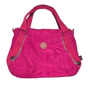 LUYIBO Hot Pink Nylon Multi-Pocket Shoulder Bag Handbag Fuchsia Y2K Style UEC